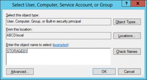 Select User, Computer, Service Account, or Group Dialog
